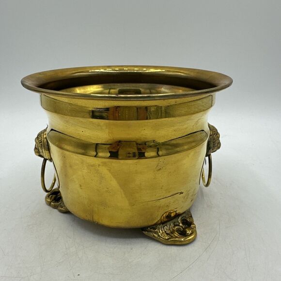 Small Brass Planter Pot Jardiniere Container Footed Lion 5.5” - Picture 7 of 13